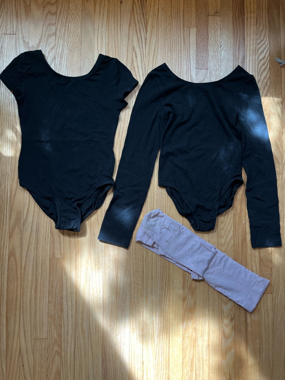 Kids Black Long-Sleeve and Short-Sleeve Leotard Set Complete with Tights
